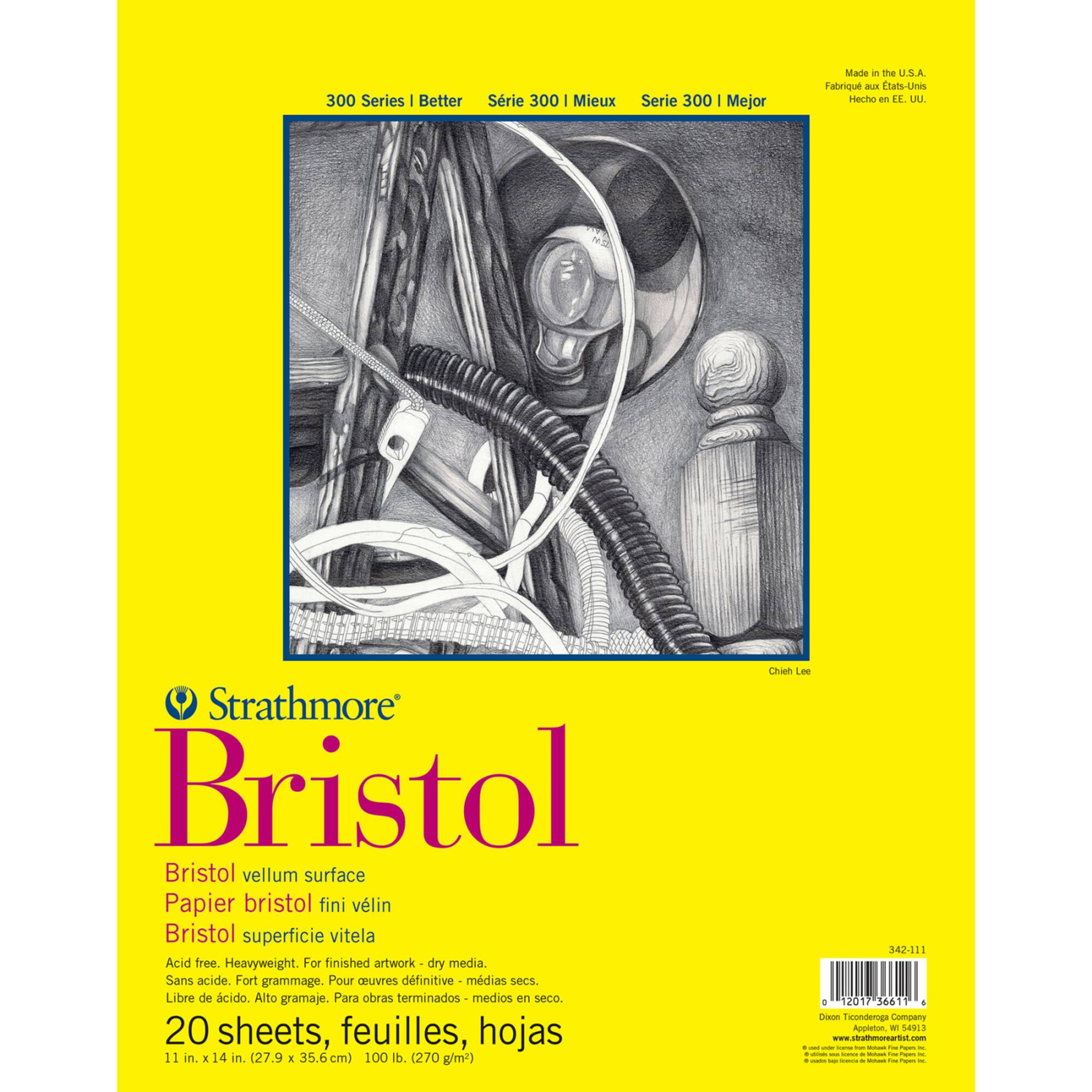 Strathmore Bristol Paper Pad, 300 Series, Tape-Bound, 20 Sheets, Vellum, 11" x 14""